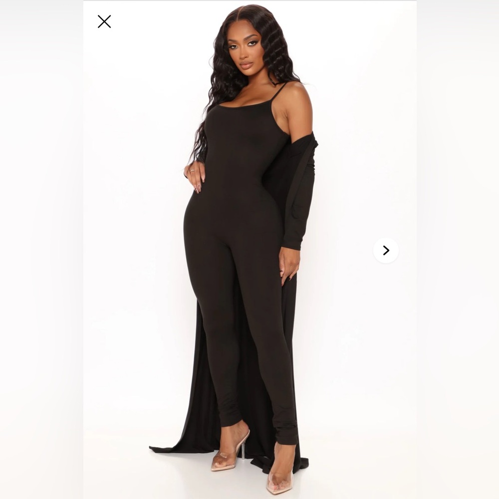 Black Sleeveless Jumpsuit with Long Cardigan
